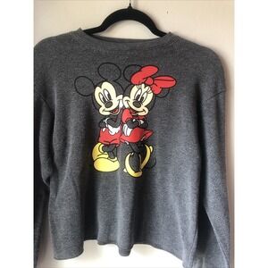 Disney Small  Mickey & Minnie Long Sleeve Graphic Cropped Sweatshirt NWT